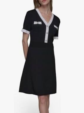 Karl Lagerfeld Pearl dress with White Trim and Gold Buttons